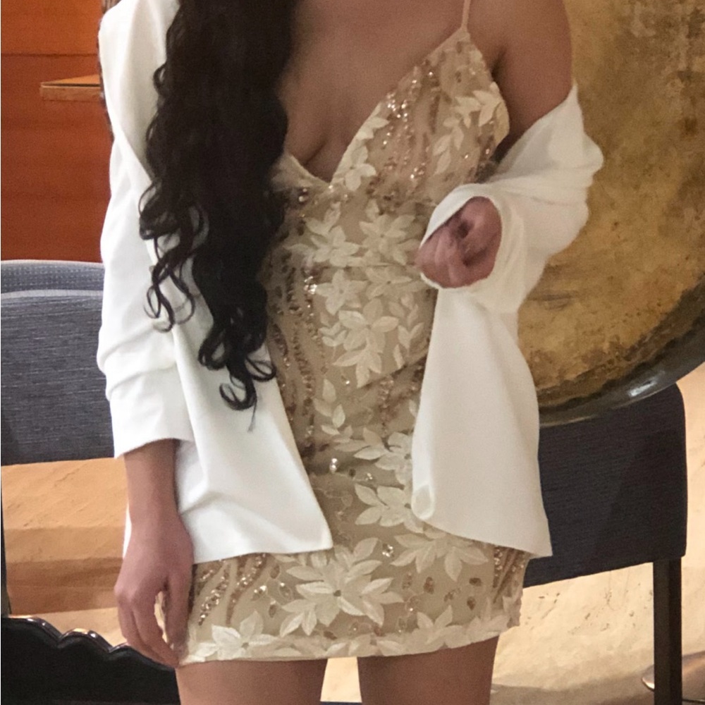 Deep V Bodycon Dress with lace and sparkles